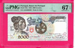 Portugal 2000 Escudos 1992 P 186c UNC PMG 67 EPQ  (TK 18 542) ÇİL