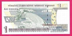 TURKEY 1 YTL PREFIX --- A02 330033 -RADAR-- 2005 UNC (TK 18 385) ÇİL