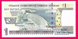 TURKEY 1 YTL PREFIX --- A07 797797 -RADAR-- 2005 UNC (TK 18 384) ÇİL