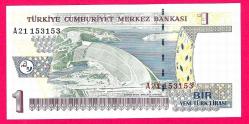 TURKEY 1 YTL PREFIX --- A21 153 153 --- 2005 UNC (TK 18 380) ÇİL