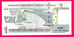 TURKEY 1 YTL PREFIX --- A34 242242 --RADAR-- 2005 UNC (TK 18 378) ÇİL