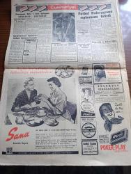 Cumhuriyet Gazetesi - 1 Kasım 1955 - Bravo Grupa yazan Nadir Nadi Başmakale - Demokrat Parti meclis grubunda seçimler dün de bitmedi - atom harbine hazırlık fotoğraf - Ekrem Hayri Üstündağ'ın İzmir'deki basın toplantısı - prenses Margaret albay Towsend ile evlenmeyeceğini Dün ilan etti - halkın aşık olduğu dansöz küçük Mualla erkek çıktı - meteoroloji Yüksek okulu açılıyor - Tek Atlı arabasını sattı piyango bileti aldı ve bayram günü tam 100,000 lira kazanan Abdülaziz Alptekin fotoğraf - 1 Bedende 2 Adam Yazan Va Nü yazı dizisi - Garanti Bankası - Londra sefirimiz Suat Hayri Ürgüplü İngiliz Devlet bakanı ile görüştü - Japonya'da inşa edilen Bolu şilepimiz denize indirildi - Türk parası ve Türkiye'deki Amerikalılar - ekonomi ve Ticaret okulu Dün açıldı - Beylik hevesi yazan Burhan Felek - Rita Hayworth Ali Han ile evlenmeyecek - küçük sahnede Çayhane oyunu - Sumatra İlahesi Sümer ve Ferah sinemasında - 1.94 boyundaki kadın basketbolcu Sonja Mrak fotoğraf -  Fenerbahçe New Jersey maçı