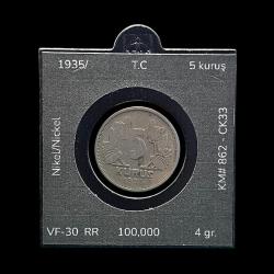 5 Kuruş 1935 - KM#862 RR (Çok Nadir/Very Rare)
