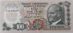 6.EMİSYON 1.TERTİP 100 YÜZ TÜRK LİRASI ORİJİNAL KAĞIT PARA E65132282 GÜZEL SERİ NUMARALI ÇİL-ÇİLALTI NADİR