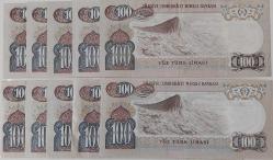 6.EMİSYON 100 YÜZ TÜRK LİRASI HARF SIRALI ORİJİNAL KAĞIT PARALAR ON ADET GÜZEL SERİ NUMARALI ÇİL-ÇİLALTI NADİR