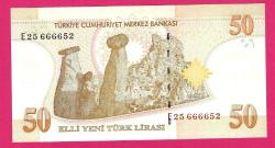 TURKEY 50 YTL SERIAL E25 6666 52 FULL RADAR 2005 UNC (TK 18 141) ÇİL