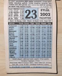 23 EYLÜL 2002 PAZARTESİ - TAKVİM YAPRAĞI - DOĞUM GÜNÜ HEDİYESİ - FAZİLET TAKVİMİ - DEVLET DEMİR YOLLARI'NIN KURULUŞU (1856)-HAZAN MEVSİMİ...