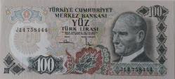 6.EMİSYON 3.TERTİP 100 YÜZ TÜRK LİRASI ORİJİNAL KAĞIT PARA J14758444 GÜZEL SERİ NUMARALI ÇİLALTI NADİR