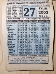 27 EYLÜL 2002 CUMA - TAKVİM YAPRAĞI - DOĞUM GÜNÜ HEDİYESİ - FAZİLET TAKVİMİ - İSLAMİ TABİRLERİMİZ HURAFE NEDİR?
