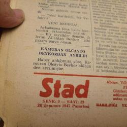 1947. STAD DERGİSİ. DÖNEMİN SPOR HABERLERİ.