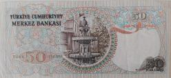 6.EMİSYON 2.TERTİP 50 ELLİ TÜRK LİRASI ORİJİNAL KAĞIT PARA I89372839S ERİ NUMARALI ÇİLALTI NADİR