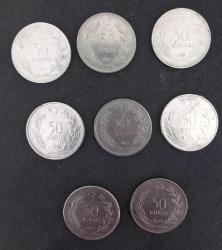 1971,72,73,74,75,75,77,79 TARİHLİ MADENİ 50 KURUŞ. KONDİSYON YÜKSEK KOLEKSİYONLUK 8 ADET PARA LOTU