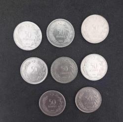1971,72,73,74,75,75,77,79 TARİHLİ MADENİ 50 KURUŞ. KONDİSYON YÜKSEK KOLEKSİYONLUK 8 ADET PARA LOTU