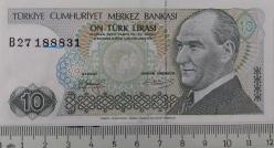 7.EMİSYON 1.TERTİP 10 TÜRK LİRASI KAĞIT PARA  B27188831 GÜZEL NUMARALI ÇİLALTI NADİR