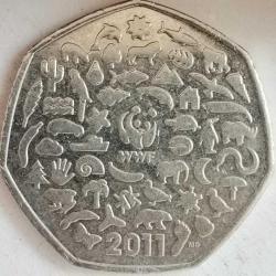 İNGİLTERE 2011    50 PENCE   HATIRA Dünya Doğa Fonunun (WWF) kuruluşunun 50 yılı