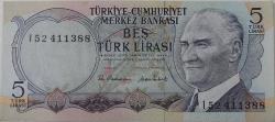 6.EMİSYON 2.TERTİP 5 TÜRK LİRASI I52411388 SERİ NUMARALI ORİJİNAL KAĞIT PARA ÇİL-ÇİLALTI NADİR