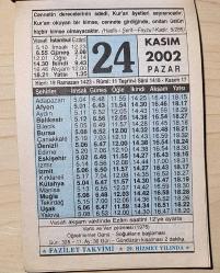 24 KASIM 2002 PAZAR  - TAKVİM YAPRAĞI - DOĞUM GÜNÜ HEDİYESİ - FAZİLET TAKVİMİ - VARTO VE VAN ZELZELESİ (1975)-İ'TİKAFIN ŞARTLARI NELERDİR?