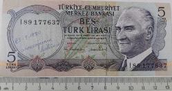 6.EMİSYON 2.TERTİP 5 TÜRK LİRASI I89177637 SERİ NUMARALI ORİJİNAL KAĞIT PARA ÇİLALTI NADİR