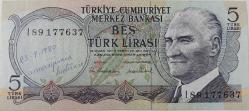 6.EMİSYON 2.TERTİP 5 TÜRK LİRASI I89177637 SERİ NUMARALI ORİJİNAL KAĞIT PARA ÇİLALTI NADİR