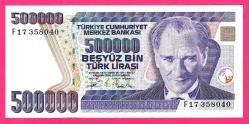 Turkey 500,000 500000 Lira Prefix---F17--- P-208c 1994 (1993) UNC (TK 18 361) ÇİL