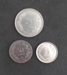 3 ADET 1970'LER 2,5 LİRA - 50 KURUŞ - 25 KURUŞ MADENİ PARA LOTU KONDİSYON YÜKSEK KOLEKSİYONLUK NADİR
