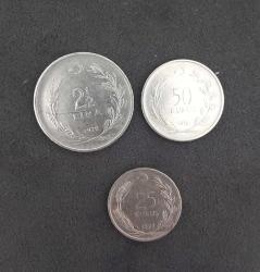 3 ADET 1970'LER 2,5 LİRA - 50 KURUŞ - 25 KURUŞ MADENİ PARA LOTU KONDİSYON YÜKSEK KOLEKSİYONLUK NADİR