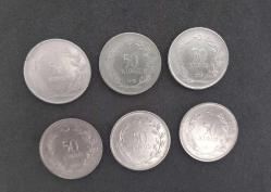 1970'LER 8 ADET 50 KURUŞ MADENİ PARA LOTU.  1971,72,74,75,76,77 TARİHLİ.  KONDİSYON YÜKSEK KOLEKSİYONLUK