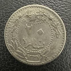 5. MEHMED REŞAD · 20 PARA · (1327/4) · KOSTANTİNİYE · NİKEL. Göbekten Hafif Bombeli.