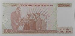 7.EMİSYON 3.TERTİP 100.000 YÜZ BİN TÜRK LİRASI J68529451 SERİ NOLU ORİJİNAL GÜZEL NUMARALI KAĞIT PARA ÇİL-ÇİLALTI NADİR
