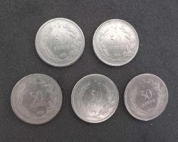 1970'LER 5 ADET 50 KURUŞ MADENİ PARA LOTU.  KONDİSYON YÜKSEK KOLEKSİYONLUK