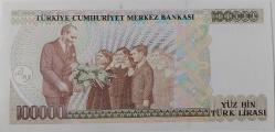 7.EMİSYON 2.TERTİP 100.000 YÜZ BİN TÜRK LİRASI D62638962 SERİ NOLU ORİJİNAL GÜZEL NUMARALI KAĞIT PARA ÇİL NADİR