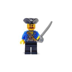 Lego® pi197 Minifigür, Erkek, Siyah Üç Köşeli Şapka, Koyu Turuncu Sakal ve Bıyık, Mavi Açık Mont, Orta Nuga Kemer, Siyah Bacaklı Korsan (Pirates IV) (Aksesuarı İle Birlikte)