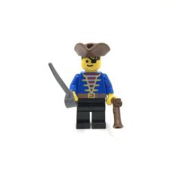 Lego® pi080 Minifigür, Mavi Ceket, Siyah Bacaklar, Kahverengi Korsan Üçgen Şapka, Siyah Saçlı Korsan (Pirates I) (Aksesuarı İle Birlikte)