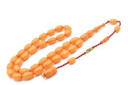 Ahmet Emin İmzalı Badem Kesim Beyaz Sıkma Kehribar Tesbih