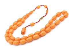 Ahmet Emin İmzalı Badem Kesim Beyaz Sıkma Kehribar Tesbih