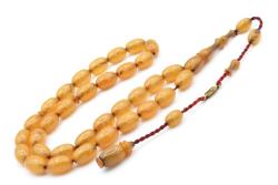 Ahmet Emin İmzalı Badem Kesim Hareli Beyaz Sıkma Kehribar Tesbih