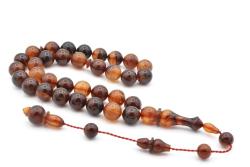 Mesut Elma Usta İşçilikli Hareli Kahverengi Sıkma Kehribar Tesbih