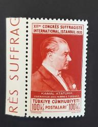 1935 Kadın Hakları Kongresi Hatıra Pullari Damgasız katalog 30000 tl Şarniyersiz mnh bandaletli ve isfila tarafından kontrollü tam seri