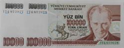 7.EMİSYON 3.TERTİP 100.000 YÜZ BİN TÜRK LİRALARI RAKAM SIRALI I74872077-I74872078 SERİ NOLU ORİJİNAL KAĞIT PARALAR ÇİL-ÇİLALTI NADİR