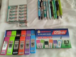 FABER CASTEL-ROTRİNG-MİKRO -LOGON-PENAC-ADEL-UMİX- COİN-FİXPOİNT 0.7MM VERSATİL KALEM 10 ADET +120 Lİ 12 KUTU UÇ+20 ADET BÜYÜK  SİLGİ TOPLAM 42 PARÇA