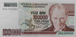 7.EMİSYON 3.TERTİP 100.000 YÜZ BİN TÜRK LİRASI H84356662 SERİ NOLU ORİJİNAL KAĞIT PARA ÇİLALTI NADİR
