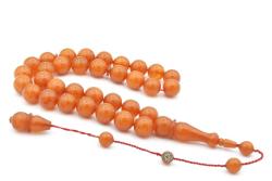 İsmail Karasapan İmzalı Küre Kesim Hareli Sarı Sıkma Kehribar Tesbih