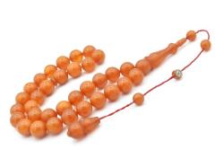 İsmail Karasapan İmzalı Küre Kesim Hareli Sarı Sıkma Kehribar Tesbih