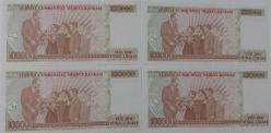 7.EMİSYON 3.TERTİP 100.000 YÜZ BİN TÜRK LİRALARI RAKAM SIRALI H49688497-H49688498-H49688499-H49688500 SERİ NOLU ORİJİNAL KAĞIT PARALAR ÇİL NADİR