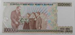 7.EMİSYON 2.TERTİP 100.000 YÜZ BİN TÜRK LİRASI E07181993 SERİ NOLU ORİJİNAL GÜZEL NUMARALI KAĞIT PARA ÇİL NADİR