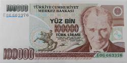 7.EMİSYON 2.TERTİP 100.000 YÜZ BİN TÜRK LİRASI E06663376 SERİ NOLU ORİJİNAL GÜZEL NUMARALI KAĞIT PARA ÇİL NADİR