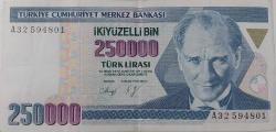7.EMİSYON 1.TERTİP 250.000 İKİYÜZELLİ BİN TÜRK LİRASI A32594801 SERİ NOLU ORİJİNAL KAĞIT PARA ÇOK ÇOK TEMİZ NADİR