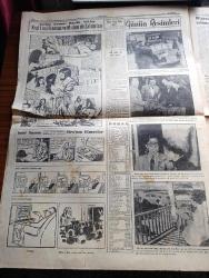 Cumhuriyet Gazetesi - 13 Ocak 1955 - altın mikyası Cumhuriyet Başmakale - Türkiye ile Irak arasında anlaşma - Bağdat'ta dün gece neşredilen tebliğ - başvekil Adnan Menderes ve beraberindekiler Kral birinci Faysal'ın kabrine çelenk koyarken fotoğraf - Adnan Menderes'in Irak parlamentosunda Nutku - Turgut Bayar dün gazetecilerle konuşurken fotoğraf - Migros ne zaman çalışmaya başlayacak - güreşte temsili takıma seçilmiş bulunan emektar Celal Atik çalışmalar esnasında fotoğraf - Türkiye'de muazzam bir yeraltı hava üssü kurulacak - İstanbul erkek Lisesi 71 yaşında - Uludağ'ın Milli Park haline getirilmesine dair tasarı - Marilyn Monroe giyiniyor fotoğraf - kazın ayağı öyle değil yazan Burhan Felek - Roma tatili filmi başrolde Audrey Hepburn Gregory Peck Kadıköy Süreyya sinemasında - Galatasaray dün Beyoğluspor'u 3 1 mağlup etti - Galatasaray'ın ilk ecnebi antrenörü Hanter Galatasaray'ın 50. yıldönümüne çağırılacak - Zoraki Diplomat yazan Yakup Kadri Karaosmanoğlu Yazı Dizisi - tiyatro