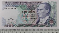 7.EMİSYON 4.TERTİP 10.000 ON BİN TÜRK LİRASI J56442051 SERİ NOLU ORİJİNAL KAĞIT PARA ÇİLALTI NADİR