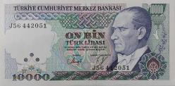 7.EMİSYON 4.TERTİP 10.000 ON BİN TÜRK LİRASI J56442051 SERİ NOLU ORİJİNAL KAĞIT PARA ÇİLALTI NADİR